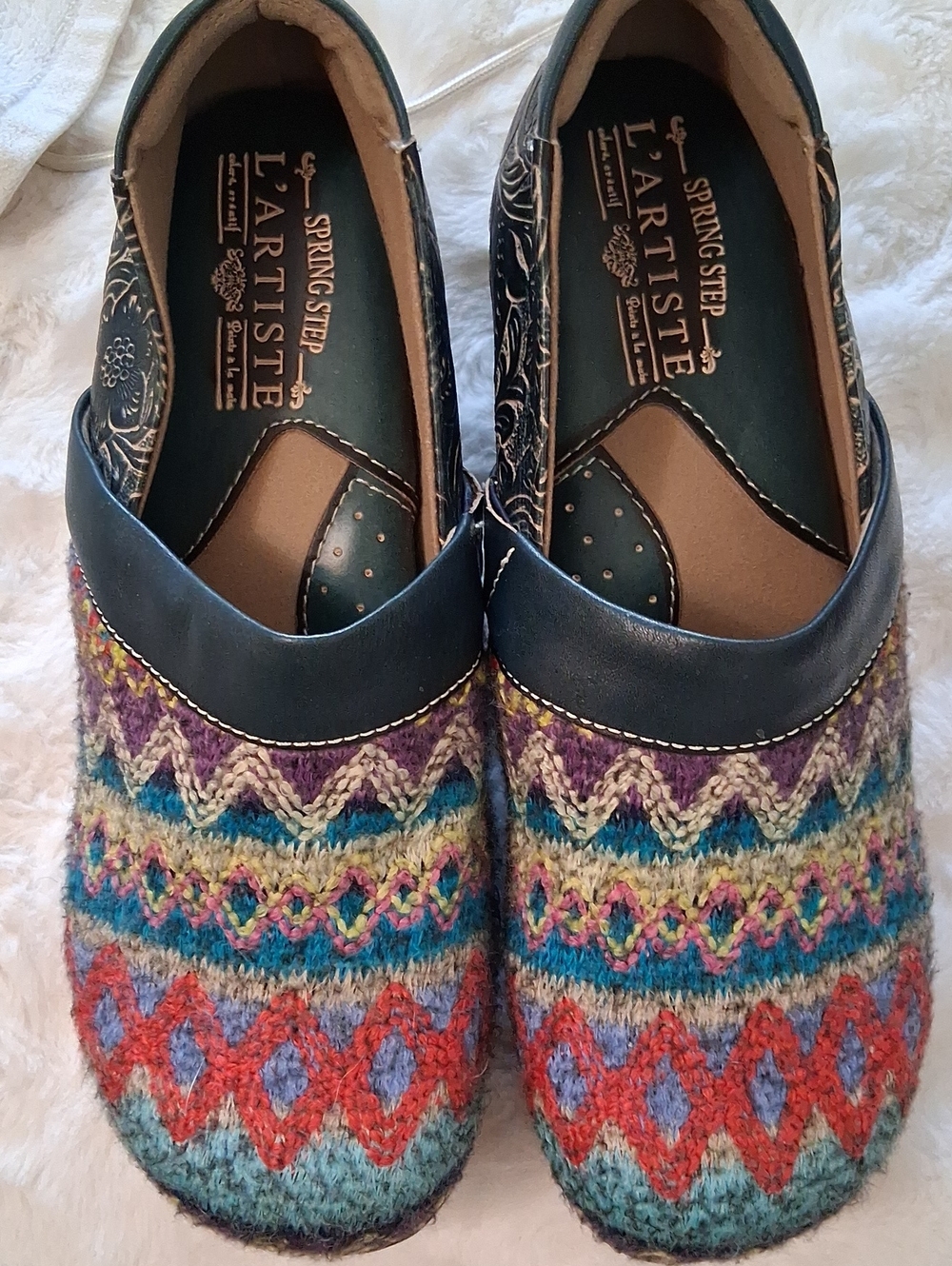 L'ATISTE Multicolor Wool Slip-On Moccasins with Teal Trim